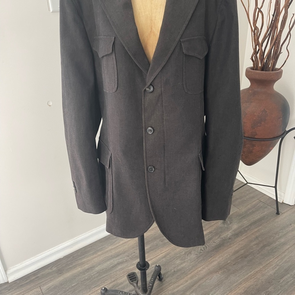Mossimo Dutti Mens Blazer Extra Fine Cotton 54-44 Brown Lined 3 Button Zipper